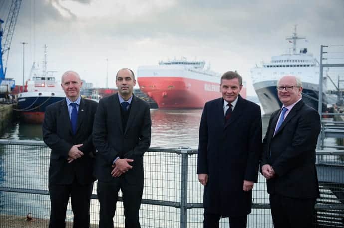 Nick Loader, CEO at DP World Southampton; Matthew Bradley, general manager at Community Network Services; David Jones MP, minister of state at the Department for Exiting the European Union; James Cooper, chief executive at ABP