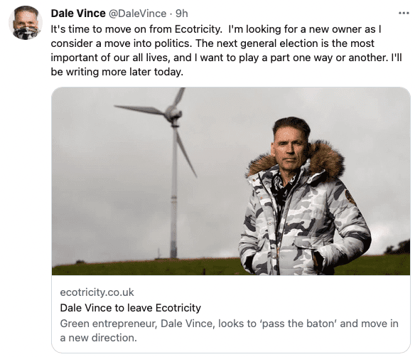 The Business Magazine article image for: No joke – Dale Vince is selling Ecotricity
