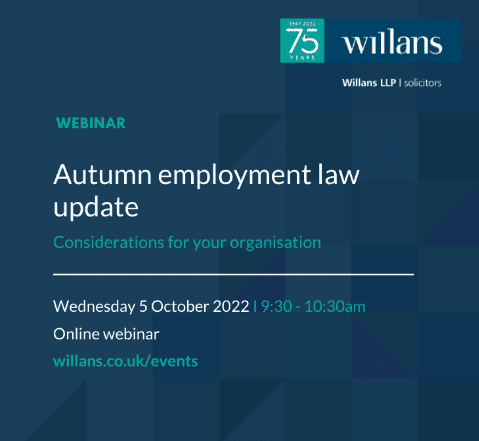 The Business Magazine article image for: Free webinar: autumn Employment Law update with Willans LLP Solicitors - Wednesday 5 October