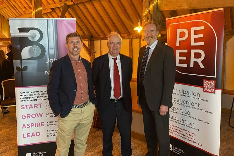 Ross McNally, Hampshire Chamber executive chair and chief executive, right, at the annual general meeting with Peter Taylor, president, centre, and non-executive director Ed Gould