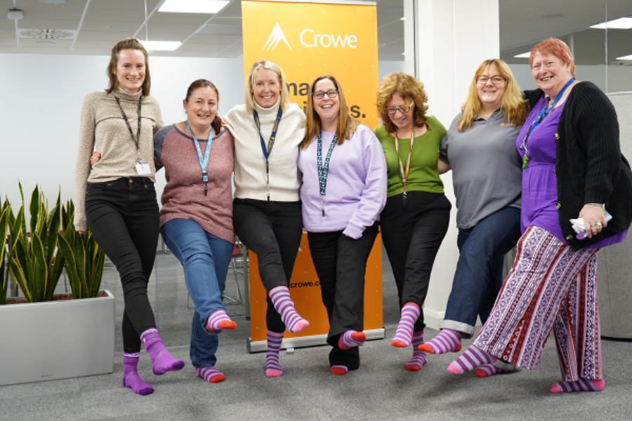 The Business Magazine article image for: Crowe staff flaunt purple socks to raise over £5,000 for Down Syndrome UK