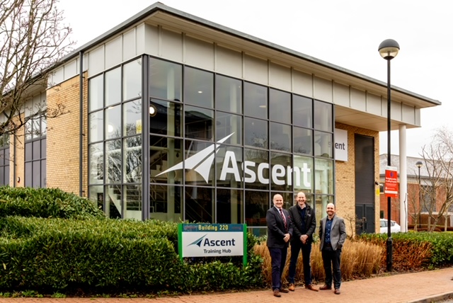 Left to right: John Jones from Robert Hitchins with Ascent Flight Training’s Commercial & IT Director Andy Baker and Commercial Manager Richard Hemmings at the new HQ in Bristol Business Park - contributed
