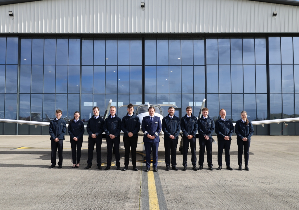 The first Speedbird trainees pictured at Skyborne with Guy Bowen, project pilot, pilot recruitment at British Airways. Credit: Skyborne