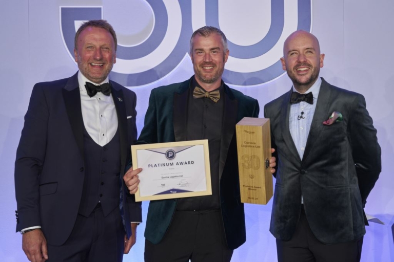 Left to right: Rob Gittins, managing director, Palletways UK, Darcica managing director and founder, Anthony Tattersall and dinner host, Tom Allen - picture contributed